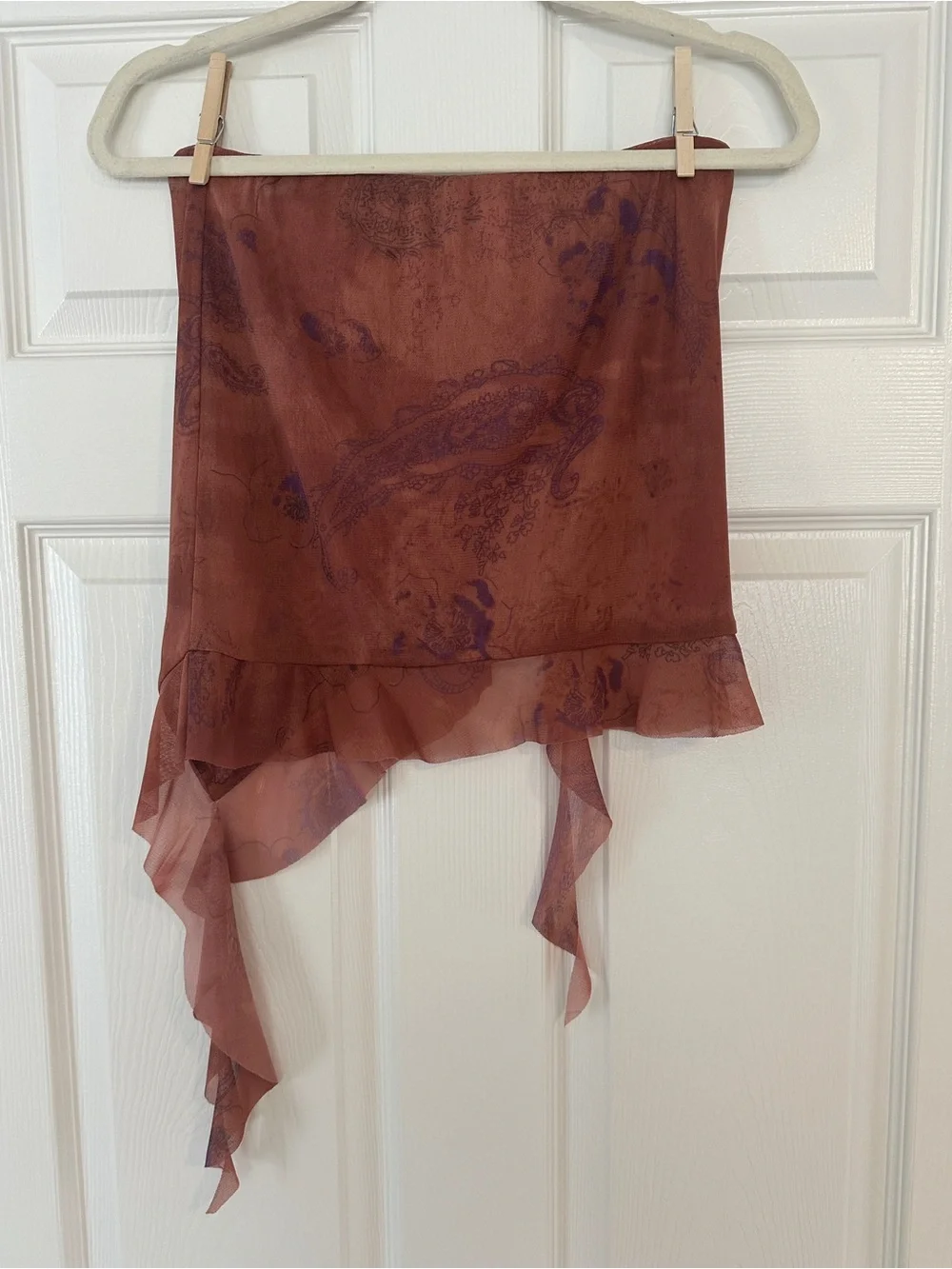 Urban Outfitters Juliana Ruffle Asymmetrical Mesh Ruffle Mini Skirt Paisley - M